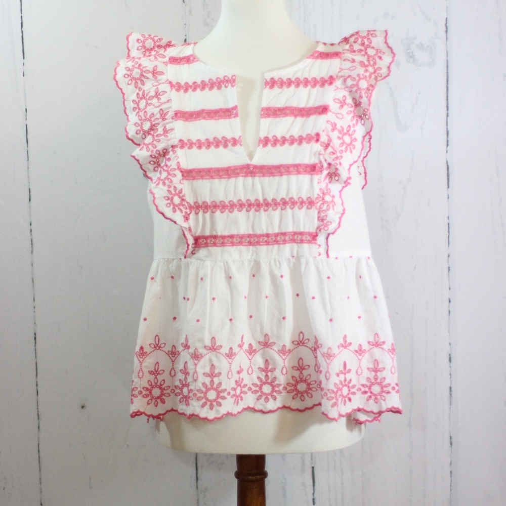 Gap Scalloped Pink Ruffle Top NWT